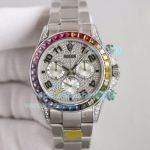 Swiss Replica Rolex Rainbow Daytona Stainless Steel Watch Diamond Dial 40MM